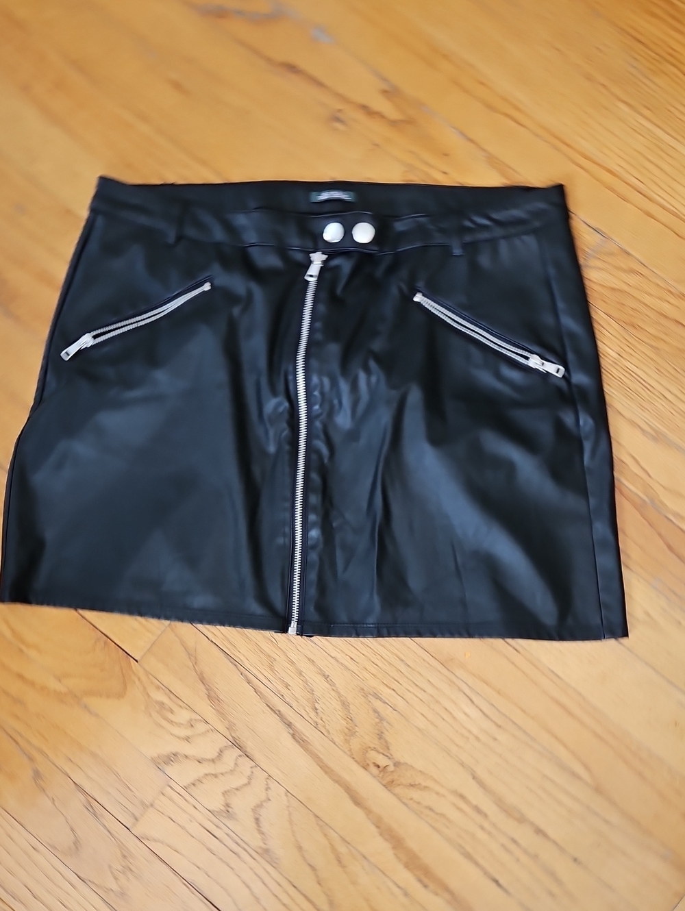 wild fable Black Faux Leather Zip-Front Mini Skirt